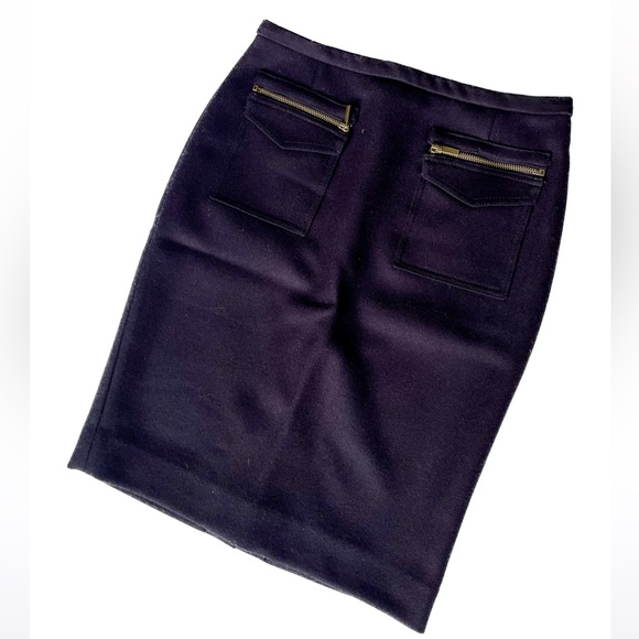 J.Crew Navy Blue Wool Patch Zipper Pocket Pencil Skirt, 4P - Picture 1 of 6